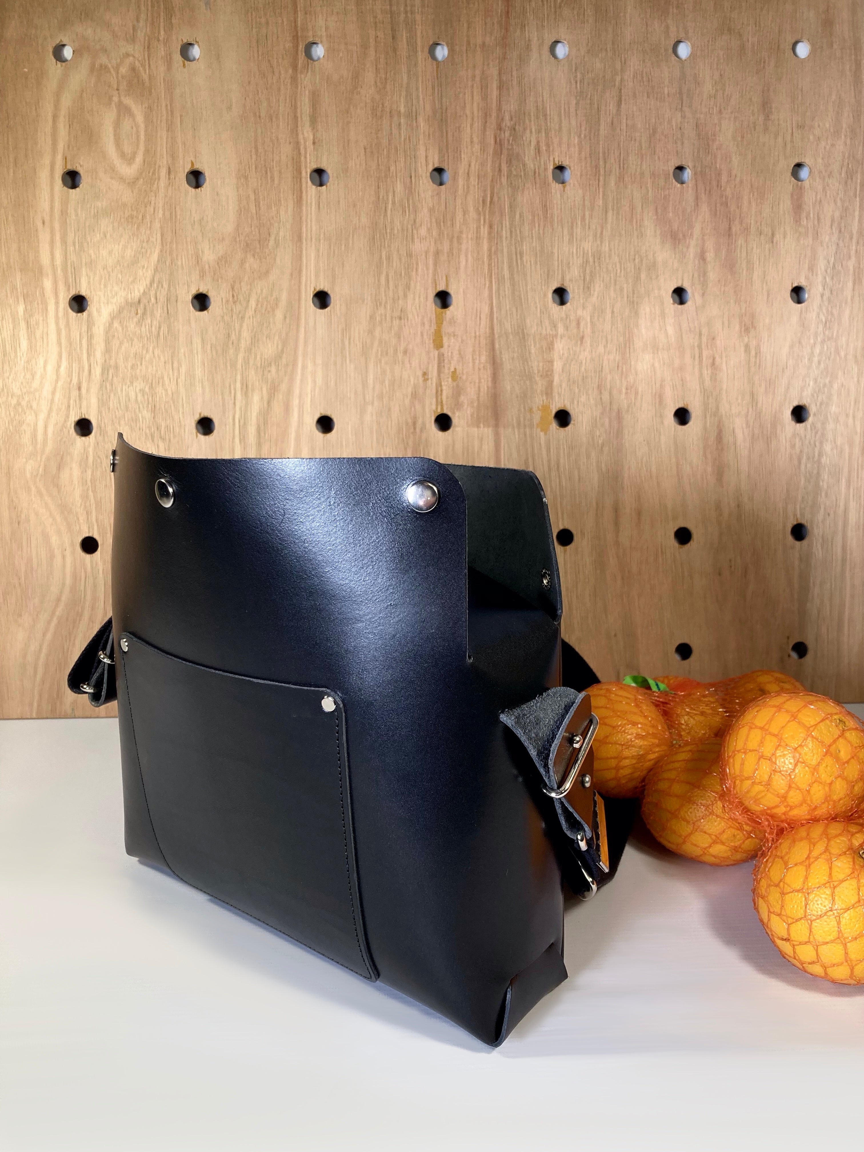 Tiger Leather Crossbody Bag in Black