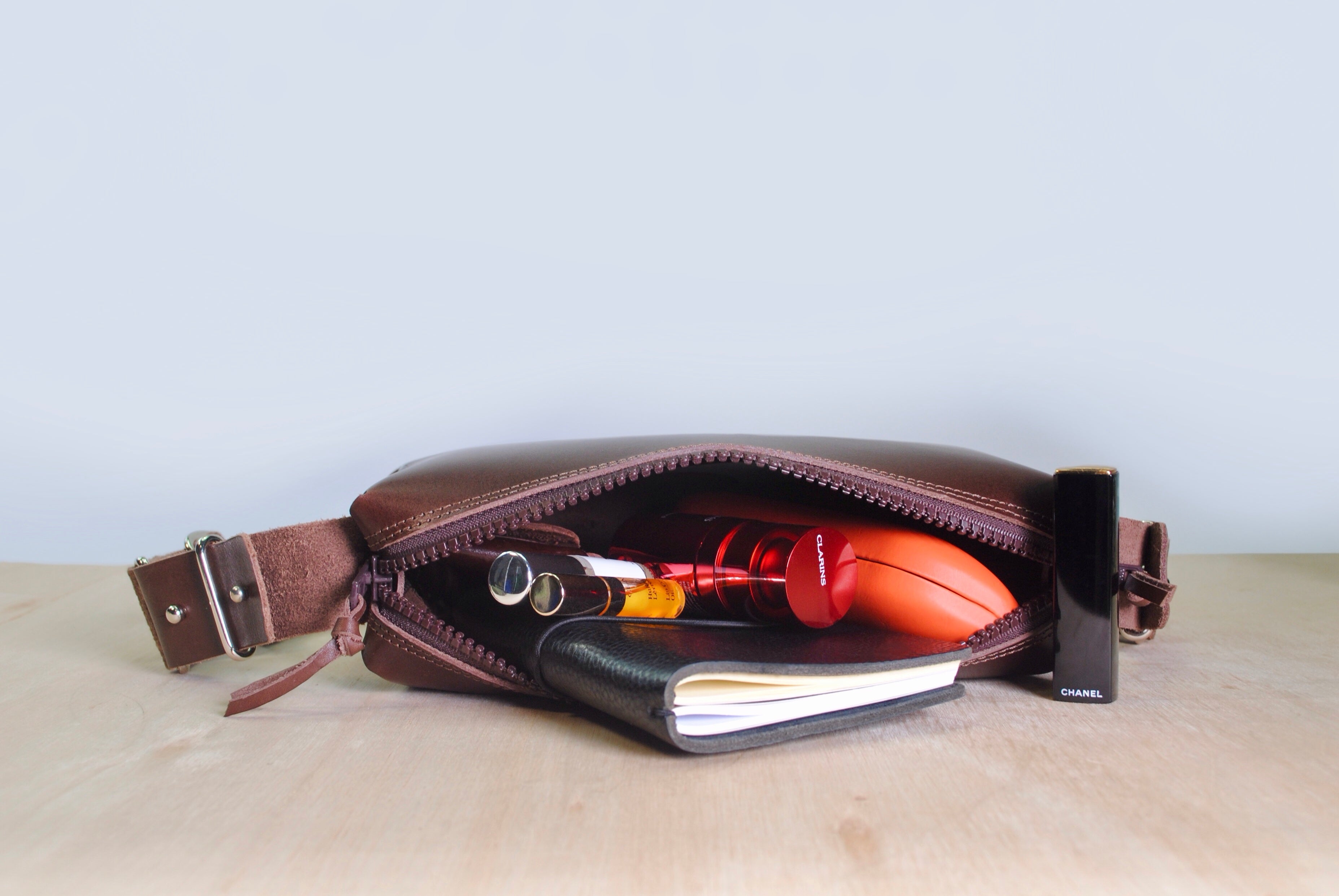 Panther crossbody bag leather organiser carry everywhere everyday storage handcrafted British